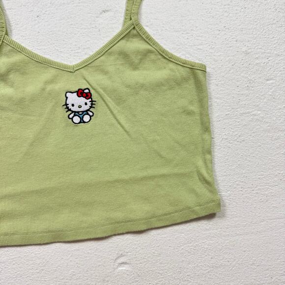 Hello Kitty Patch Green Ribbed Cami Tank Crop Top, Size Small - Picture 3 of 5